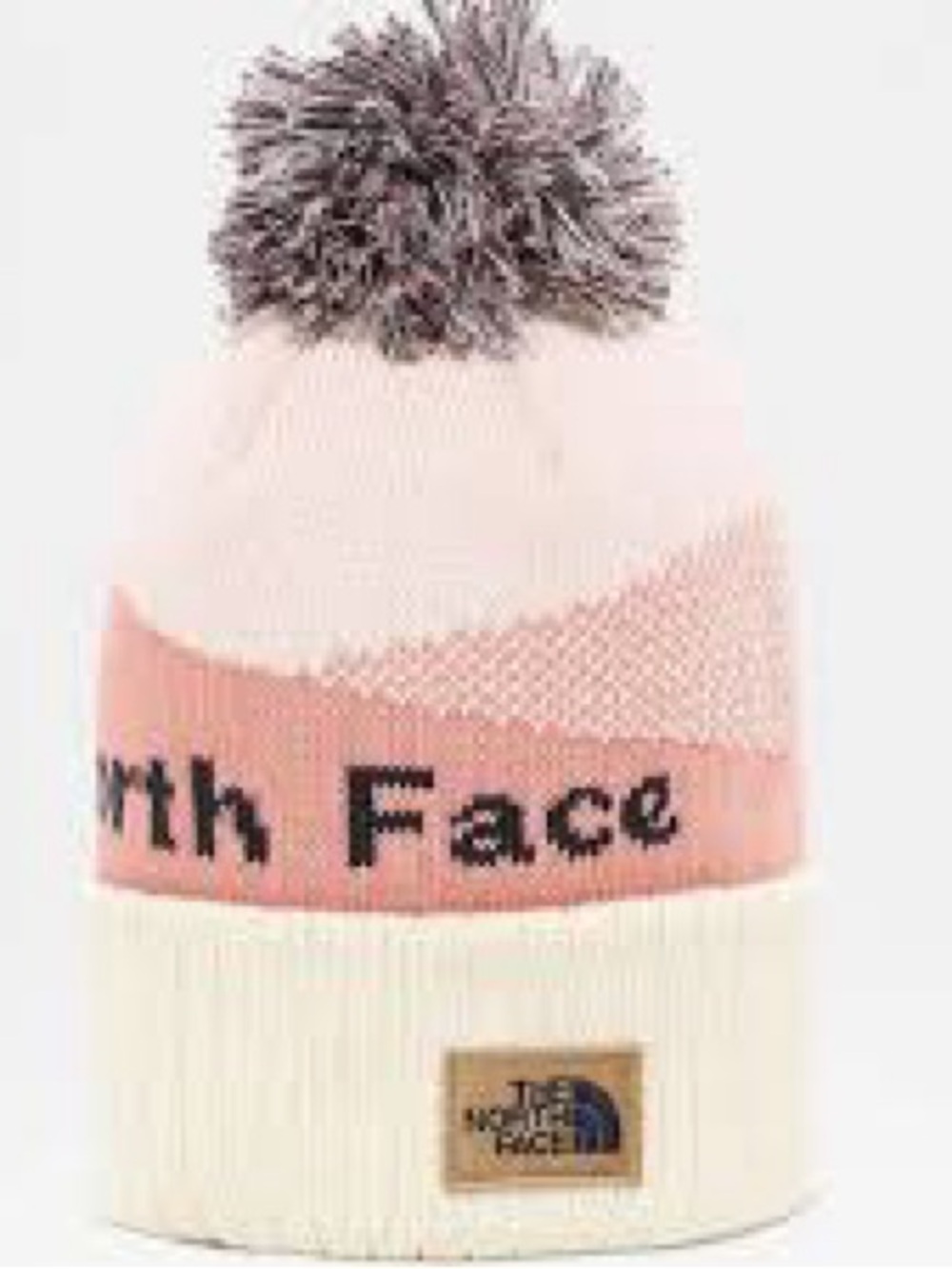 The North Face Pink, Cream & Gray Pom Beanie